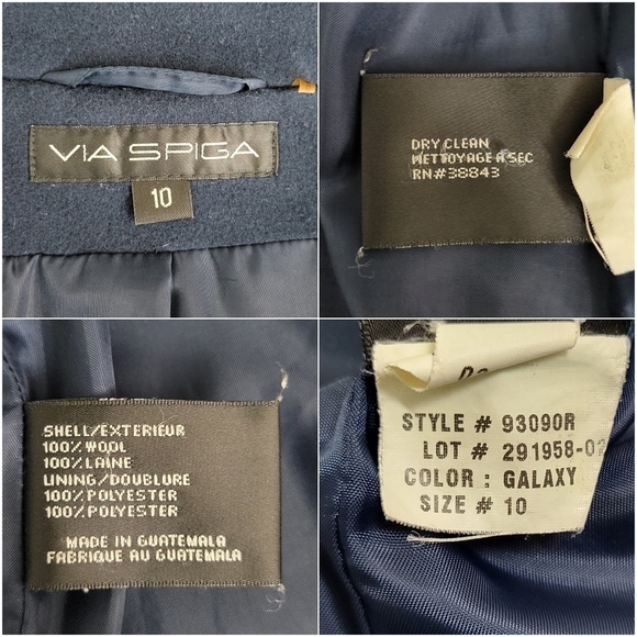 Via Spiga Women's Size 10 Navy Blue Felted 100% Wool Button-Up Belted Coat - Picture 6 of 13